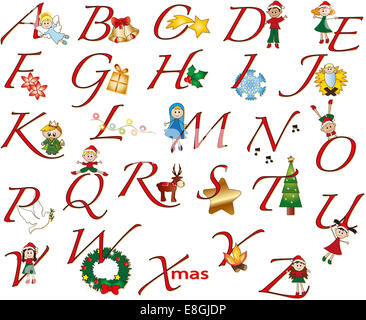 alphabet christmas with fun illustration Stock Photo