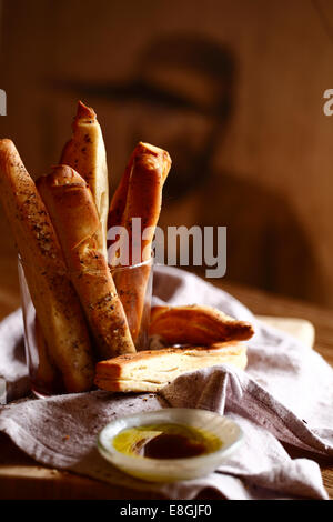 Breadsticks with olive oil and balsamic vinegar Stock Photo