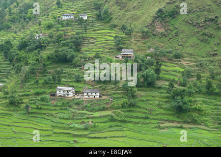 Scattered houses on hill Stock Photo