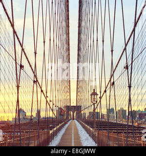 Brooklyn bridge at sunset, New York, United States Stock Photo