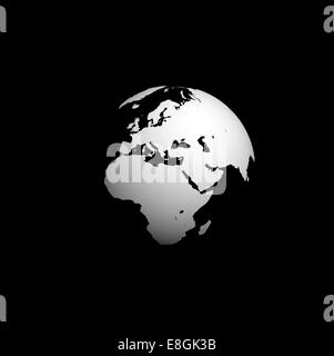 Digitally generated image of planet earth, Black and white globe Stock Photo