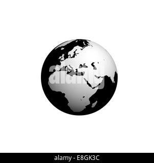 Digitally generated image of planet earth, Black and white globe Stock Photo