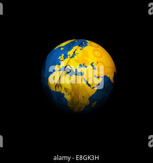 Digitally generated image of money globe Stock Photo