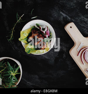 Grilled tofu with lettuce and onion Stock Photo