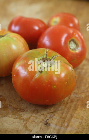 USA, New York State, New York City, View of Heirloom Tomatoes on cutting board Stock Photo