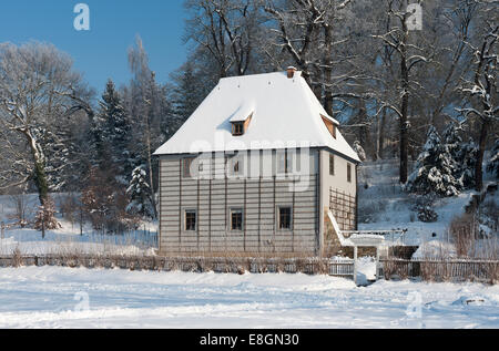 Goethe's Garden House in winter, Park on the Ilm River, UNESCO World Heritage Site, Weimar, Thuringia, Germany