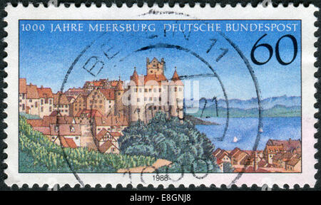 GERMANY - CIRCA 1988: Postage stamp printed in Germany, shows the Town of Meersburg, circa 1988 Stock Photo
