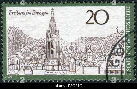 GERMANY - CIRCA 1970: Postage stamp printed in Germany, shows a Freiburg im Breisgau, circa 1970 Stock Photo