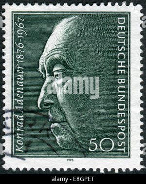 GERMANY - CIRCA 1976: Postage stamp printed in Germany, shows the first post-war German Chancellor, Konrad Adenauer, circa 1976 Stock Photo