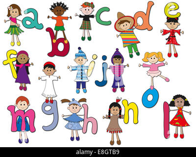 fun alphabet in lowercase letters with children Stock Photo