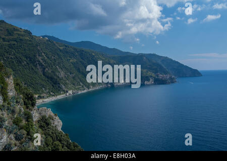 View from Corniglia along the Cinque Terre coastline, Liguria region, Italy Stock Photo