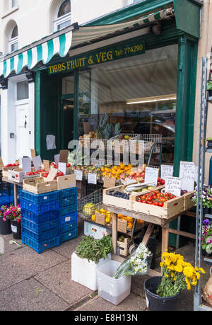 A Fruit and Vegetable shop front with outside display at Teignmouth in Devon. Stock Photo