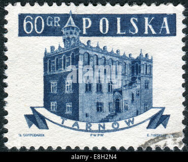 POLAND - CIRCA 1958: Postage stamp printed in Poland, shows the town hall in Tarnow, circa 1958 Stock Photo