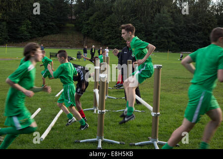 Training session at the Jimmy Johnstone Academy, in Cathkin Park, Mount Florida area, Glasgow, Scotland Stock Photo