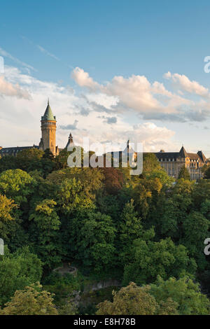 Luxembourg, Luxembourg City, Petrusse valley, Musee de la Banque in the evening Stock Photo