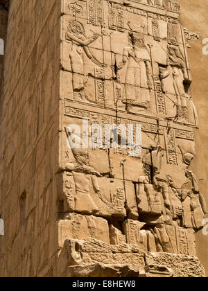 Egypt, Luxor, Karnak Temple, bas relief figures chipped away by later Pharaohs Stock Photo