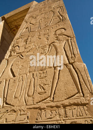 Egypt, Luxor, Ramesseum, Mortuary Temple of Ramses II, Horus bird head deity bas relief Stock Photo