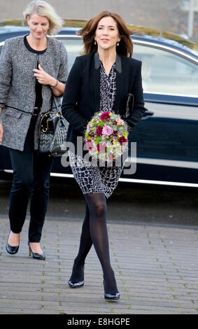 Odense, Denmark. 8th Oct, 2014. Crown Princess Mary of Denmark visits the Tietgen Handelsgymnasium for the project 'Netwerk' in Odense, Denmark, 8 October 2014. Credit:  dpa picture alliance/Alamy Live News Stock Photo