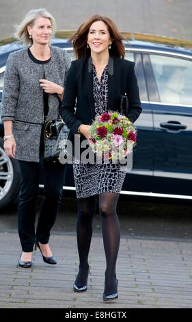 Odense, Denmark. 8th Oct, 2014. Crown Princess Mary of Denmark visits the Tietgen Handelsgymnasium for the project 'Netwerk' in Odense, Denmark, 8 October 2014. Credit:  dpa picture alliance/Alamy Live News Stock Photo