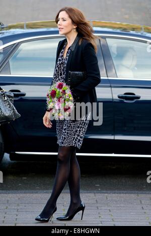 Odense, Denmark. 8th Oct, 2014. Crown Princess Mary of Denmark visits the Tietgen Handelsgymnasium for the project 'Netwerk' in Odense, Denmark, 8 October 2014. Credit:  dpa picture alliance/Alamy Live News Stock Photo