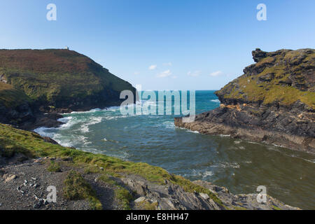 Boscastle harbour entrance North Cornwall between Bude and Tintagel England UK on a beautiful sunny blue sky day