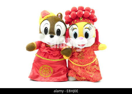 chinese wedding dolls happiness marriage wedding romantic isolated Stock Photo