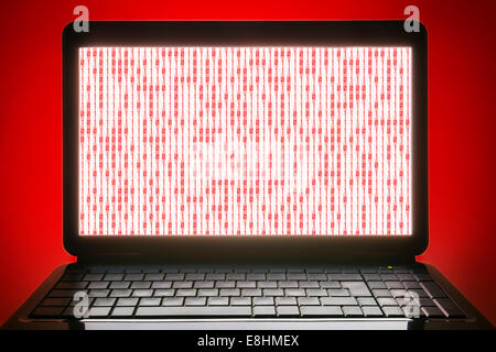 hacked black laptop blank screen and no sign keyboard Stock Photo