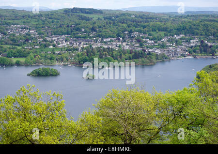 Bowness-On-Windermere Town & Lake Windermere, Lake District National Park, Cumbria, England, UK Stock Photo