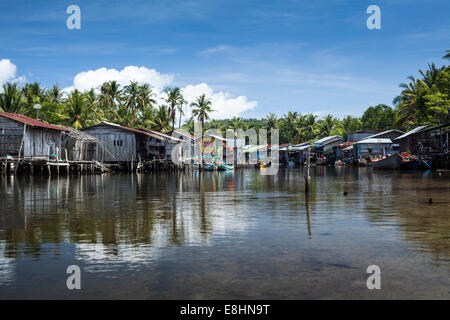 Riverside Houses in the Fishing Village of Prek Svay, Koh Rong Island, Cambodia Stock Photo