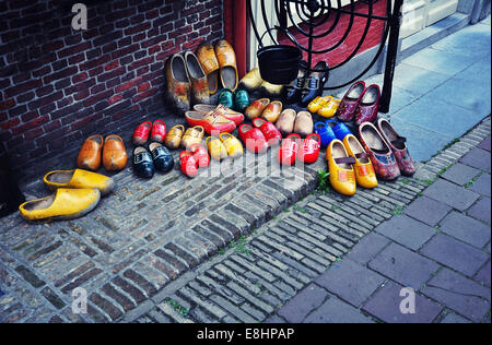 Typical dutch wooden shoes from Delft. Stock Photo