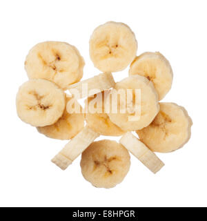 Banana slices isolated on white background, close up