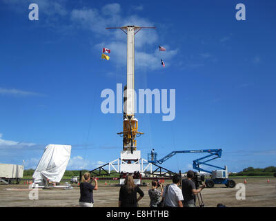 Engineers prepared the saucer-shaped Low-Density Supersonic Decelerator at the Pacific Missile Range Facility in Hawaii. Developed by NASA's Jet Propulsion Laboratory and Marshall Space Flight Center, the device was tested using high-altitude balloons to study supersonic deceleration for interplanetary landings. Stock Photo