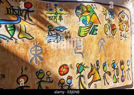 LIJIANG,CHINA - SEPTEMBER 16, 2014: Naxi Dongba paintings in Lijiang, China on September 16, 2014. Stock Photo