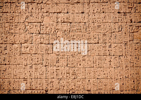 Wall full of sunk relief of hieroglyphics -temple King Ramses III (City of Habu) West of luxor 1100 B.C Stock Photo