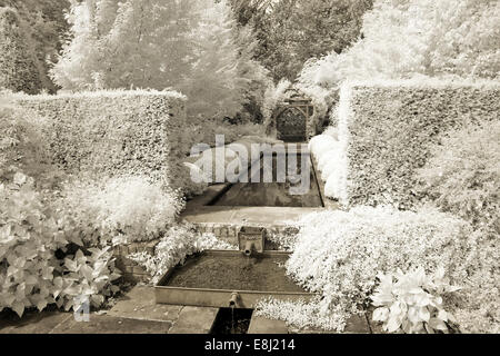 Infrared photograph of a classic English garden, mature trees and hedges in Rill Garden at Wollerton Old Hall (NGS) Market Drayt Stock Photo