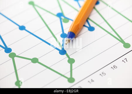 Analysis of financial statements (Line Graph). Business graph and ballpoint pen. Close-up. Stock Photo