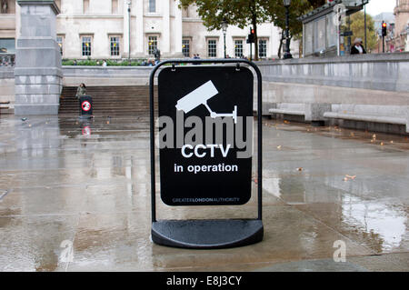 CCTV in operation sign, Trafalgar Square, London, UK Stock Photo