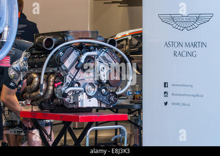 Aston Martin engine at Le Mans 24hr endurance race 2014, Circuit de la Sarthe, France Stock Photo