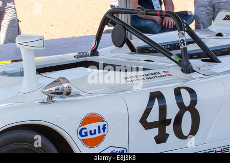 Steve McQueen 1968 Ford GT40 racing car at the Le Mans 24hr endurance race 2014, Circuit de la Sarthe, France Stock Photo