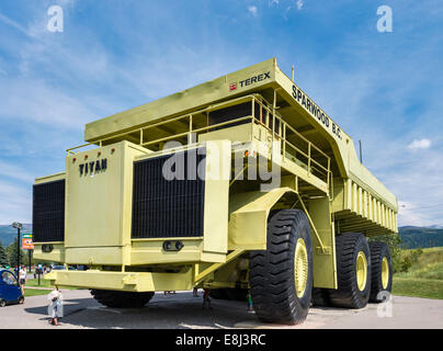 Terex Titan, haul truck for open pit mines, at one time the largest truck in the world, on display in Sparwood, British Columbia Stock Photo