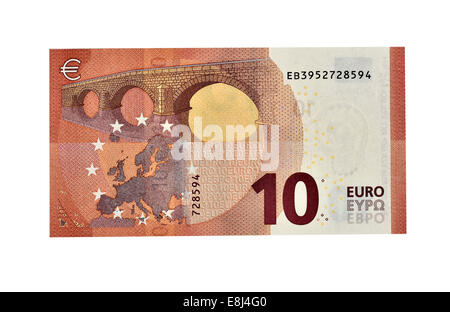 10 EURO banknote, in circulation since September 2014, back Stock Photo