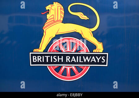 dh  TRAIN UK British Railways logo sign steam train Pickering to Grosmont railway Stock Photo