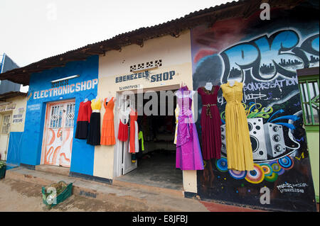 RWANDA, KIGALI: Shop fronts are often very colorful Stock Photo