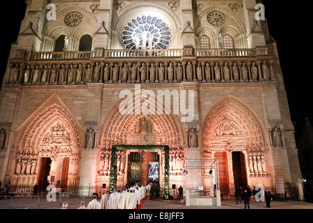 Opening ceremony of Notre-Dame de Paris cathedral 850 years anniversary. Speech of Manuel Valls, Minister of Interior, Minister Stock Photo