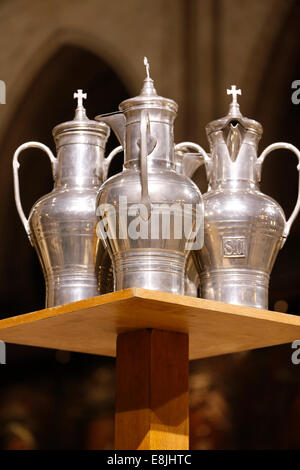 Consecrated oils. Chrism mass. Notre Dame de Paris Cathedral. Stock Photo