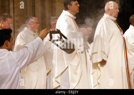 Incensing. Chrism mass. Notre Dame de Paris Cathedral. Stock Photo