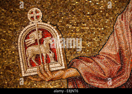 Agnus Dei. Detail. John the Baptist mosaic. Dormition abbey. Stock Photo