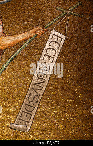 Ecce Agnus Dei. Detail. John the Baptist mosaic. Dormition abbey. Stock Photo