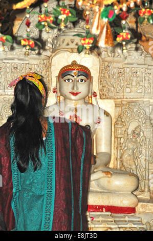 Depiction of Rishabha in Jaisalmer Jain temple. XIIth century. Jain temple of Adinath or Rishabha. Stock Photo