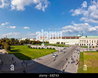 Panorama view at the public Volksgarten park (English: People's Garden) and the Heldenplatz in Vienna Stock Photo